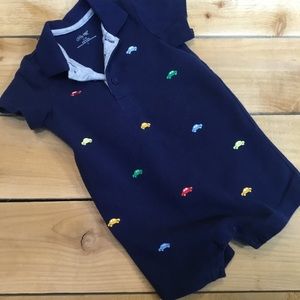 Cute Little Me Polo Romper with Embroidered Cars